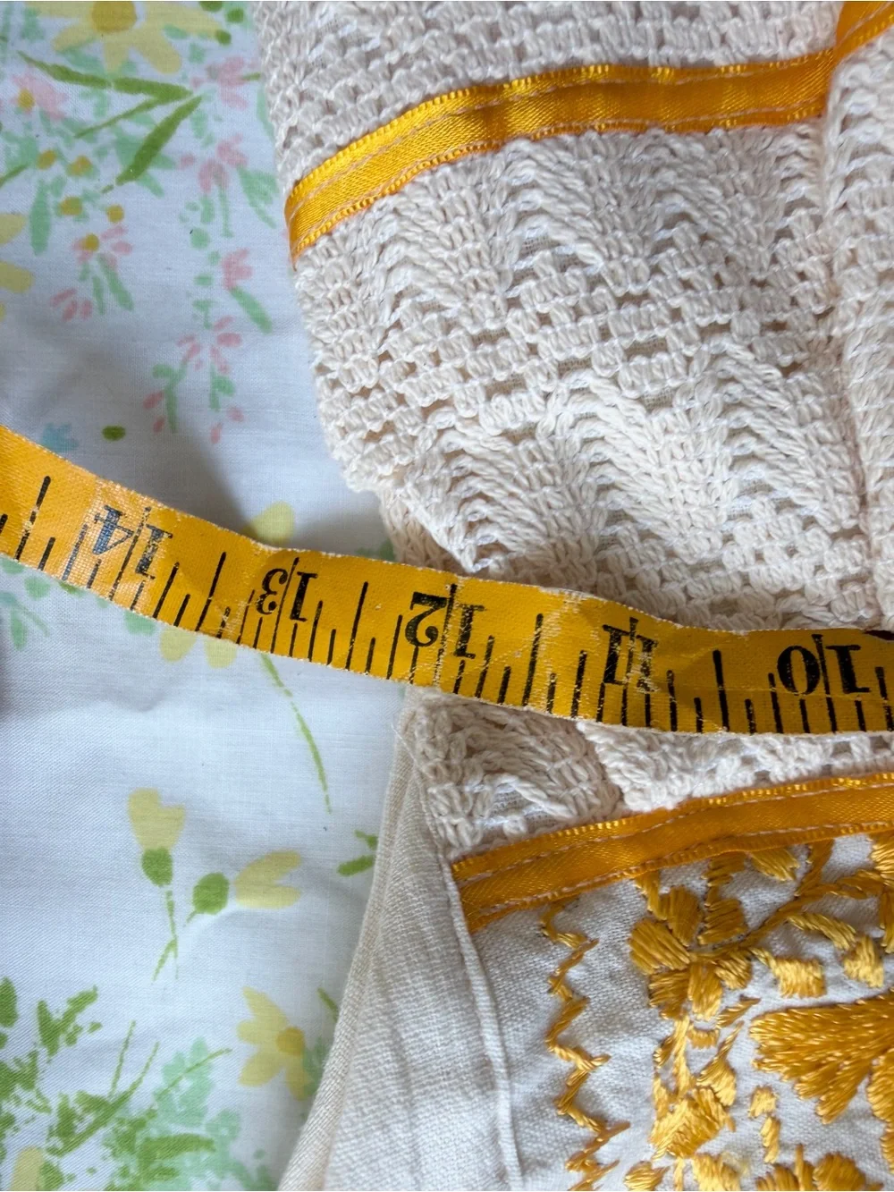 Handmade Mexican Cream and Yellow Embroidered Crochet Kids Dress w Ribbons 3T-4T